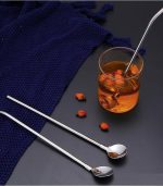 نی شربت استیل قاشق دار 6 عددی